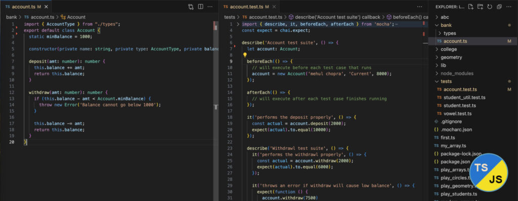 typescript code along screenshot